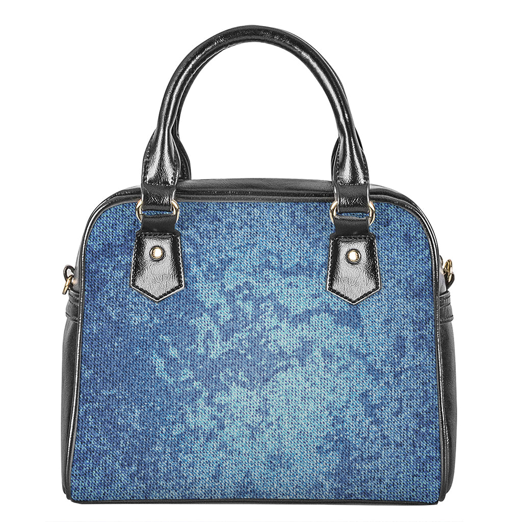 Acid Wash Denim Jeans Pattern Print Shoulder Handbag