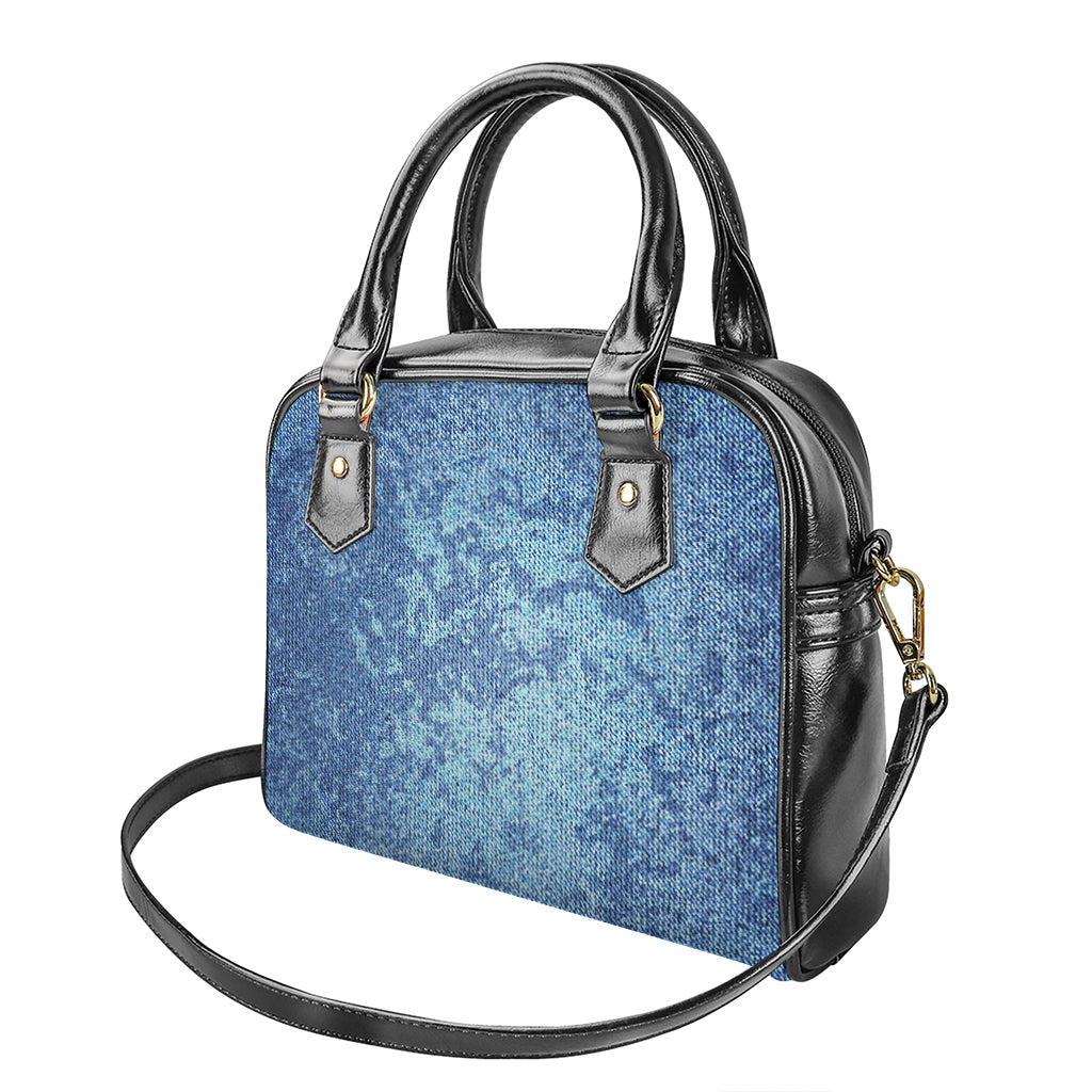 Acid Wash Denim Jeans Pattern Print Shoulder Handbag