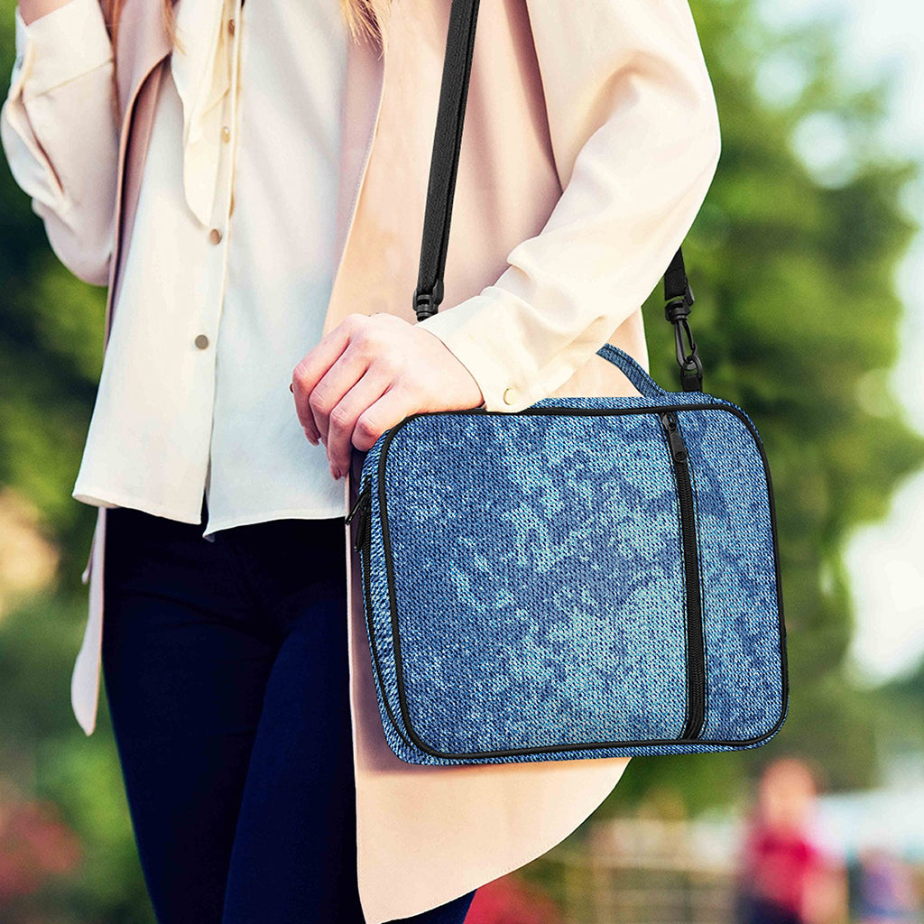 Acid Wash Denim Jeans Pattern Print Shoulder Strap Bible Bag
