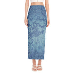 Acid Wash Denim Jeans Pattern Print Side Slit Maxi Skirt