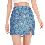 Acid Wash Denim Jeans Pattern Print Side Slit Mini Skirt