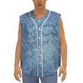 Acid Wash Denim Jeans Pattern Print Sleeveless Baseball Jersey