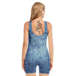 Acid Wash Denim Jeans Pattern Print Sleeveless One Piece Swimsuit