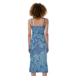 Acid Wash Denim Jeans Pattern Print Slim Fit Midi Cami Dress