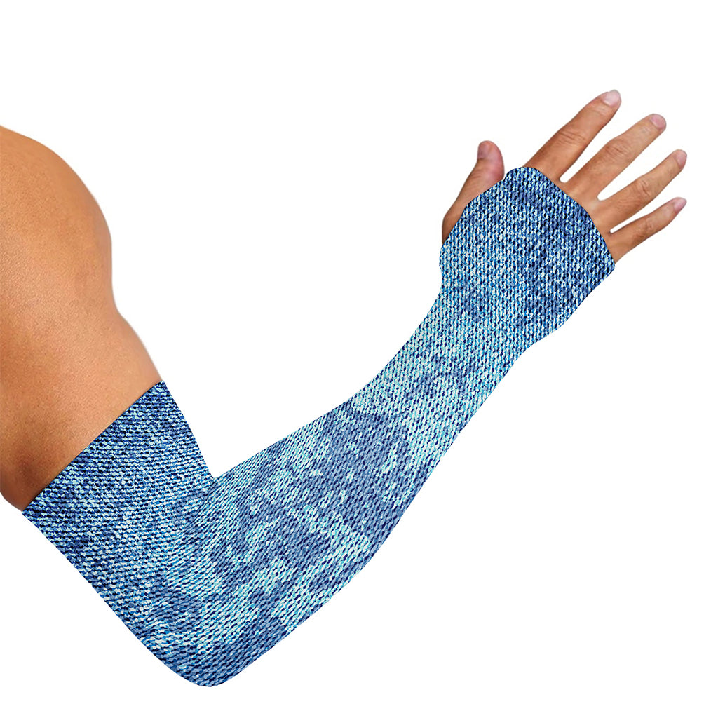 Acid Wash Denim Jeans Pattern Print Sun Protection Arm Sleeves