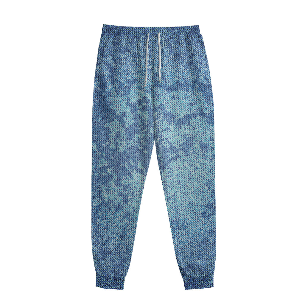 Acid Wash Denim Jeans Pattern Print Sweatpants