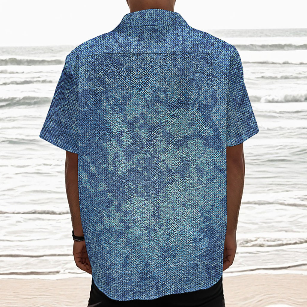 Acid Wash Denim Jeans Pattern Print Textured Short Sleeve Shirt