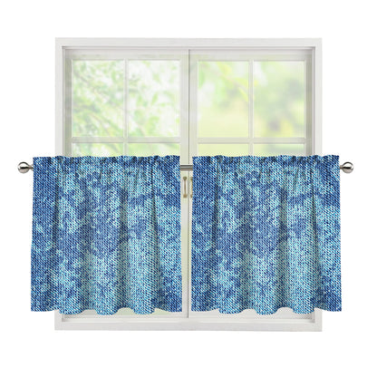 Acid Wash Denim Jeans Pattern Print Tier Curtains