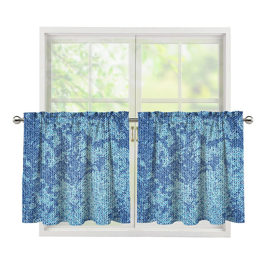 Acid Wash Denim Jeans Pattern Print Tier Curtains