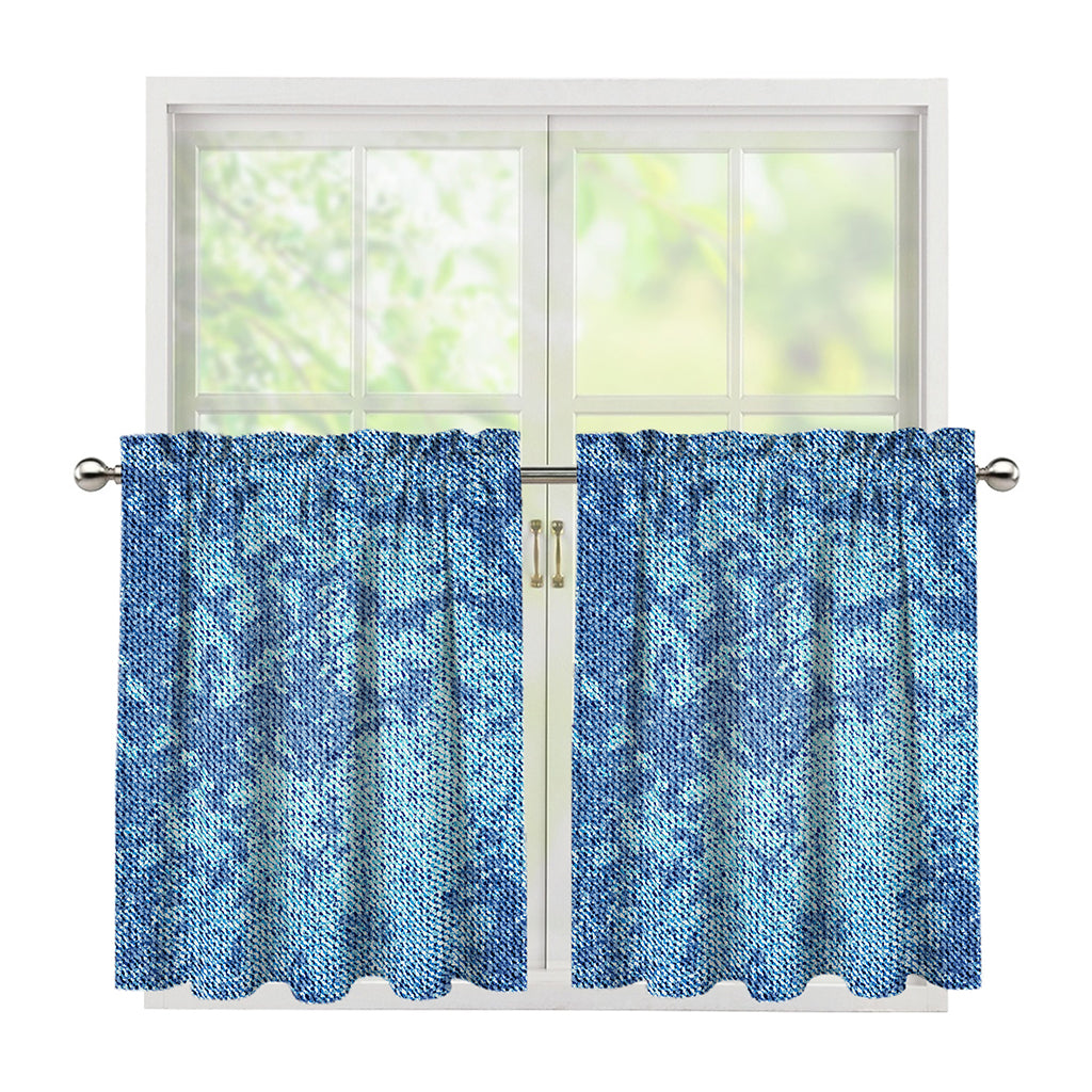 Acid Wash Denim Jeans Pattern Print Tier Curtains