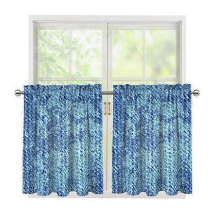 Acid Wash Denim Jeans Pattern Print Tier Curtains