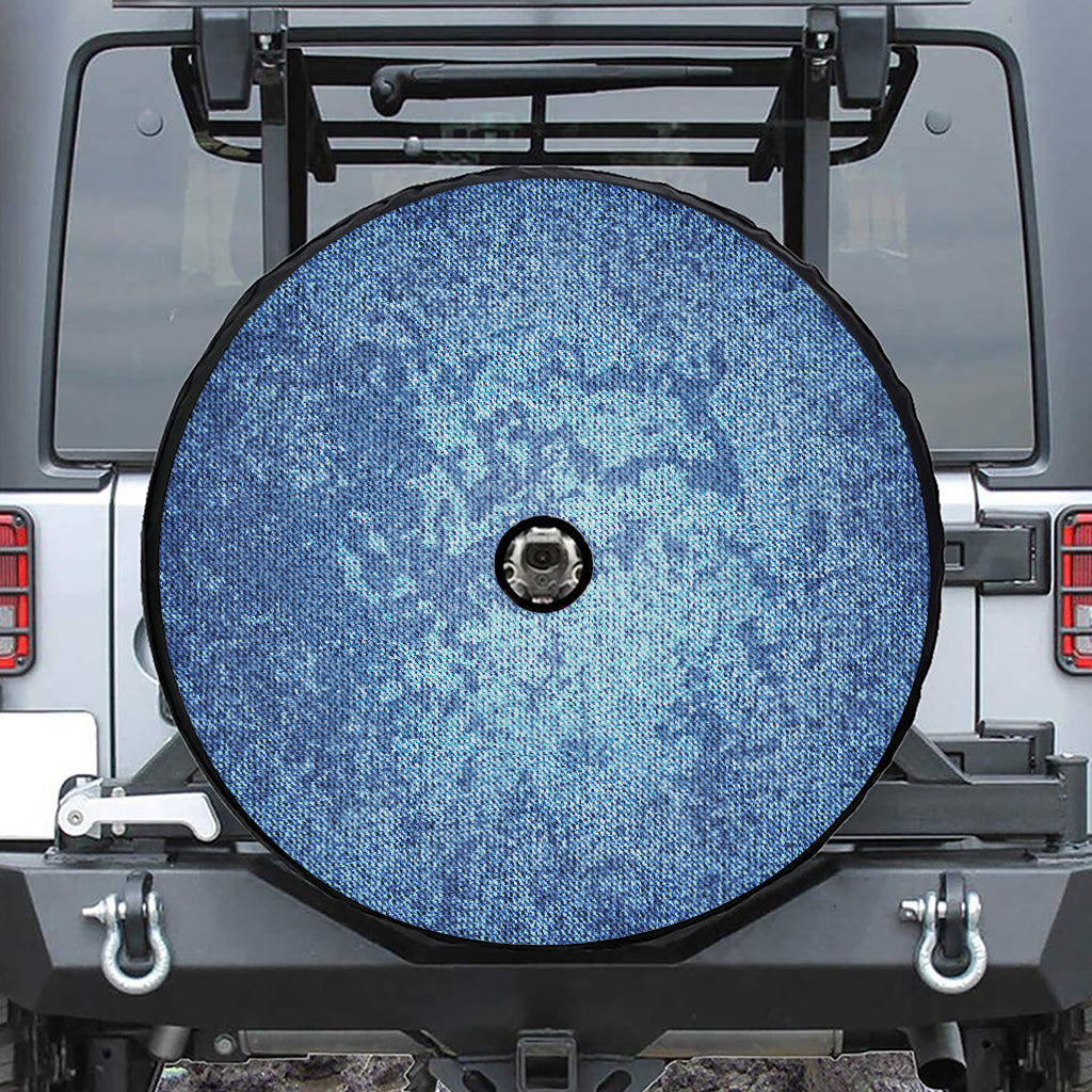 Acid Wash Denim Jeans Pattern Print Tire Cover With Camera Hole