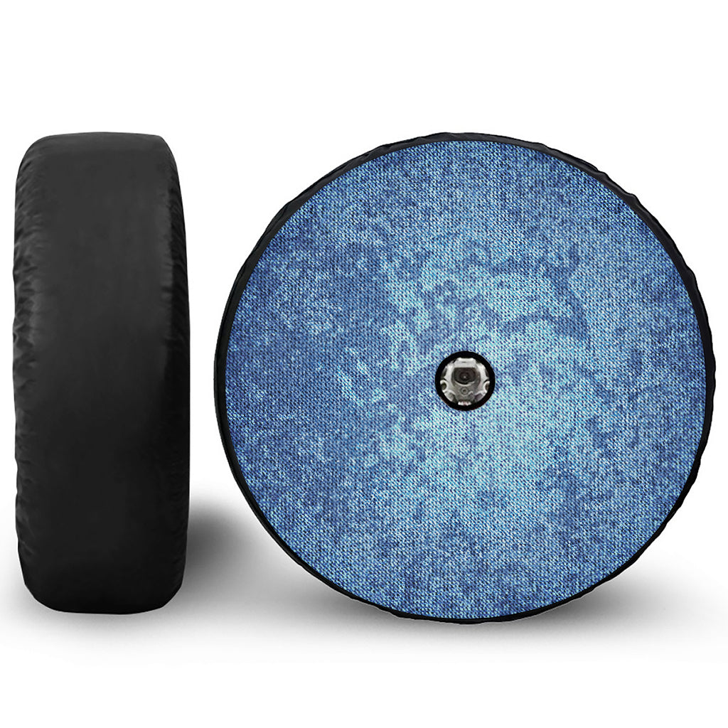 Acid Wash Denim Jeans Pattern Print Tire Cover With Camera Hole