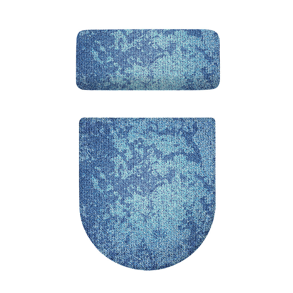 Acid Wash Denim Jeans Pattern Print Toilet Lid And Tank Cover Set