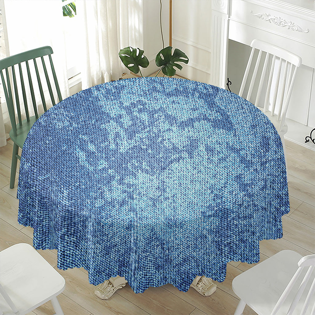 Acid Wash Denim Jeans Pattern Print Waterproof Round Tablecloth