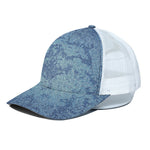 Acid Wash Denim Jeans Pattern Print White Mesh Trucker Cap