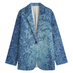 Acid Wash Denim Jeans Pattern Print Women's Blazer