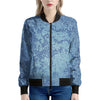 Acid Wash Denim Jeans Pattern Print Women's Bomber Jacket