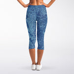 Acid Wash Denim Jeans Pattern Print Women's Capri Leggings