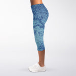 Acid Wash Denim Jeans Pattern Print Women's Capri Leggings