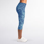 Acid Wash Denim Jeans Pattern Print Women's Capri Leggings