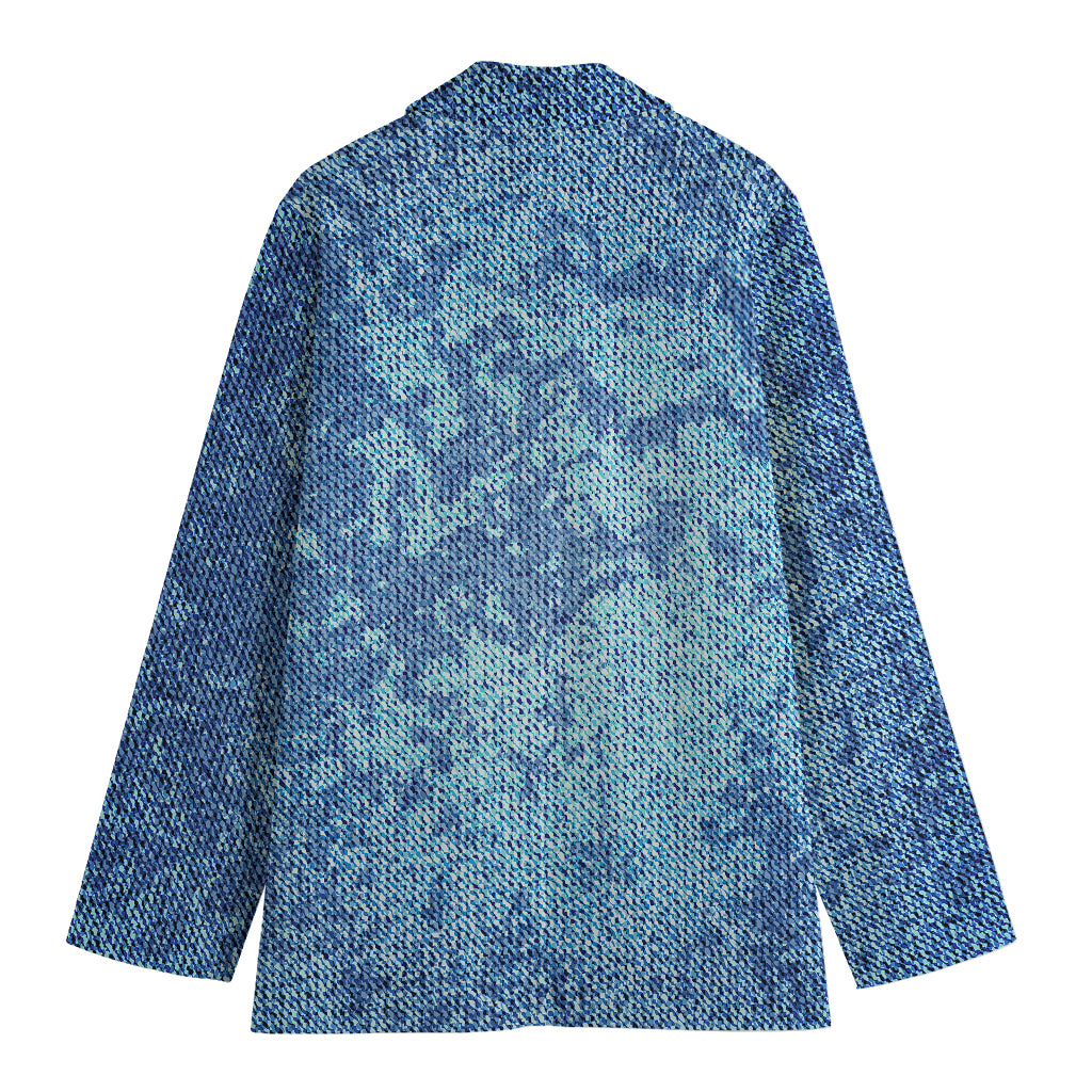 Acid Wash Denim Jeans Pattern Print Women's Cotton Blazer