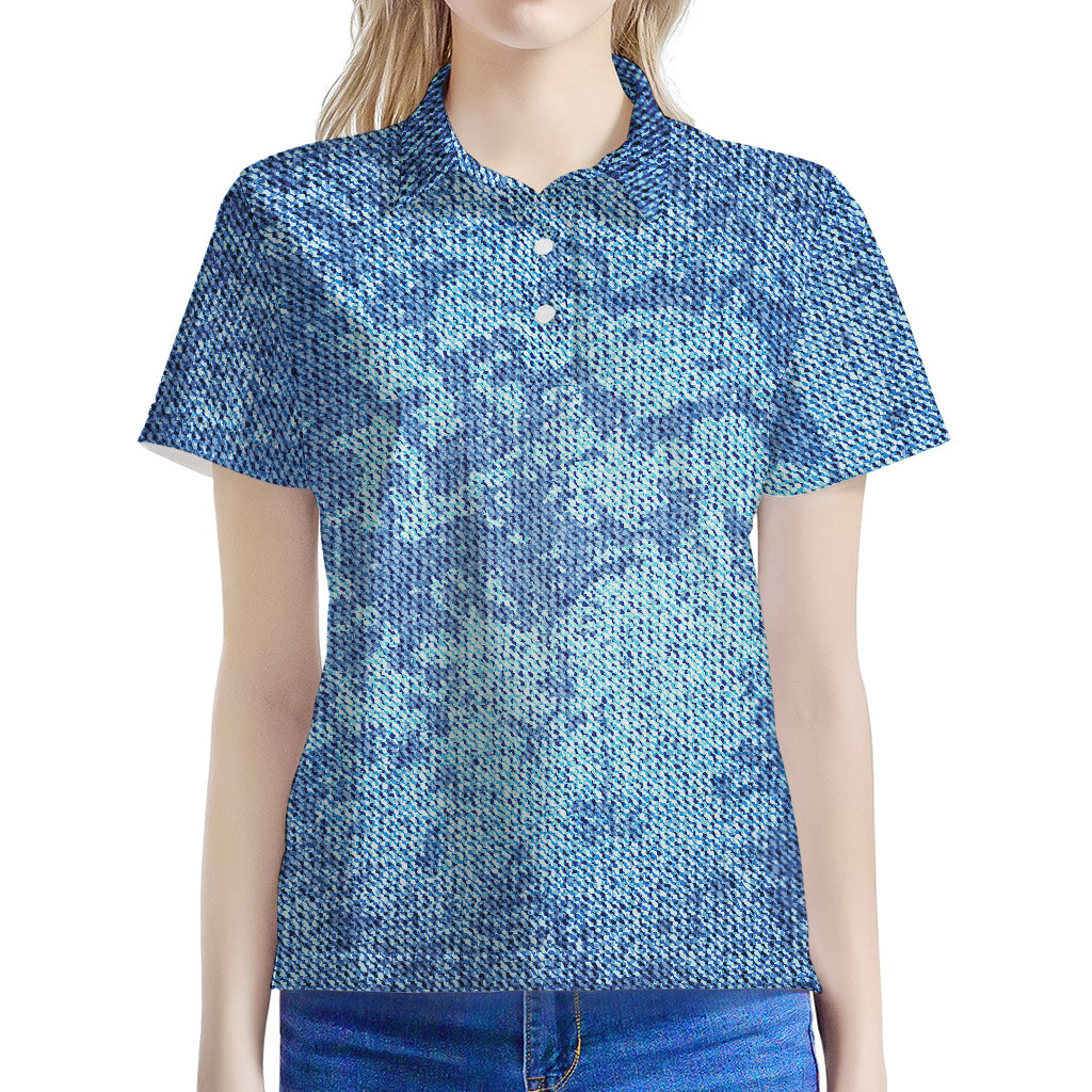 Acid Wash Denim Jeans Pattern Print Women's Polo Shirt