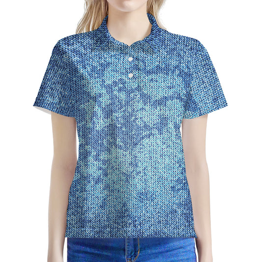 Acid Wash Denim Jeans Pattern Print Women's Polo Shirt