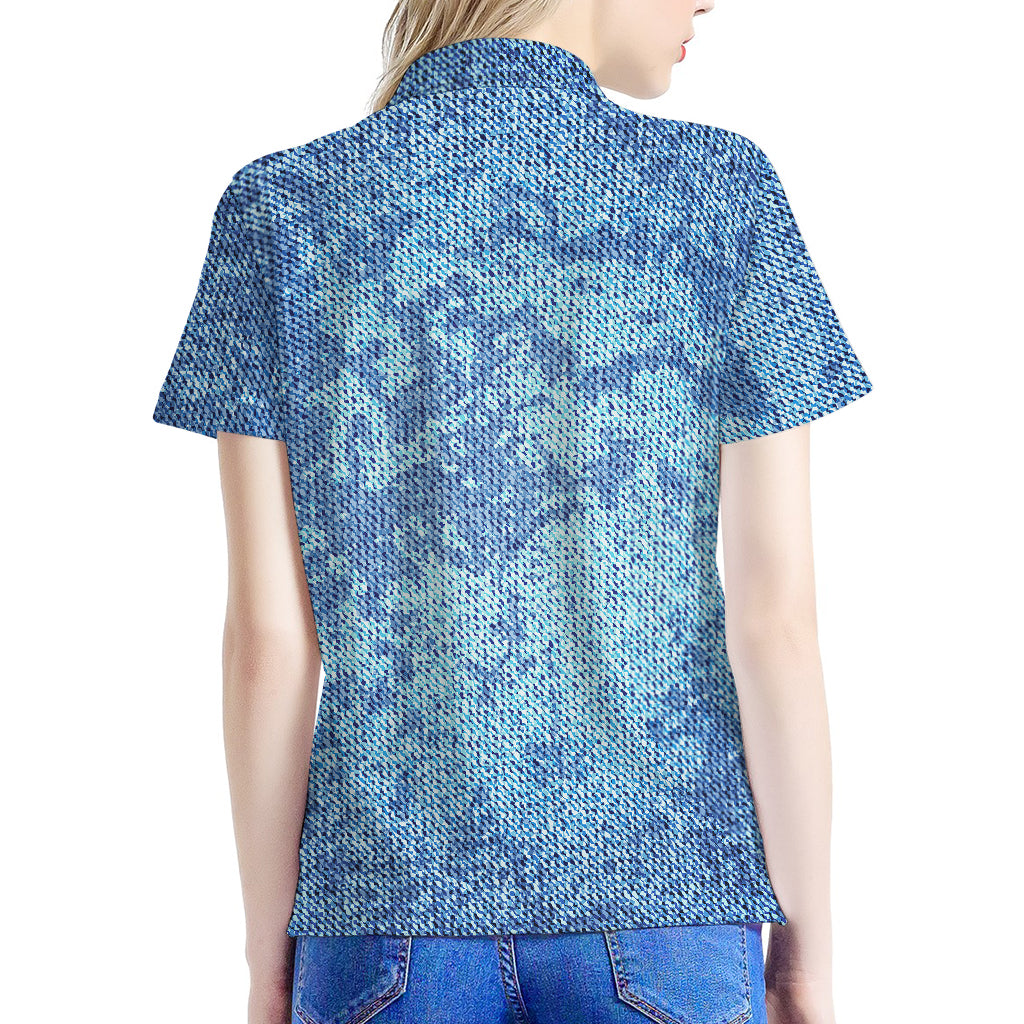 Acid Wash Denim Jeans Pattern Print Women's Polo Shirt