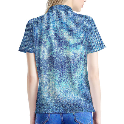Acid Wash Denim Jeans Pattern Print Women's Polo Shirt