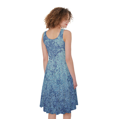 Acid Wash Denim Jeans Pattern Print Women's Sleeveless Dress