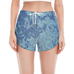 Acid Wash Denim Jeans Pattern Print Women's Split Running Shorts