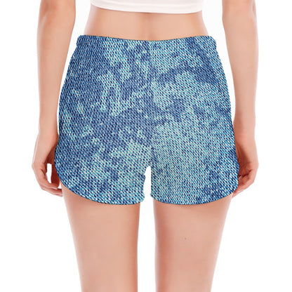 Acid Wash Denim Jeans Pattern Print Women's Split Running Shorts