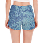 Acid Wash Denim Jeans Pattern Print Women's Split Running Shorts