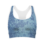 Acid Wash Denim Jeans Pattern Print Women's Sports Bra