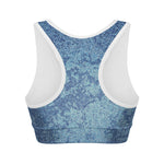 Acid Wash Denim Jeans Pattern Print Women's Sports Bra