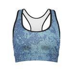 Acid Wash Denim Jeans Pattern Print Women's Sports Bra