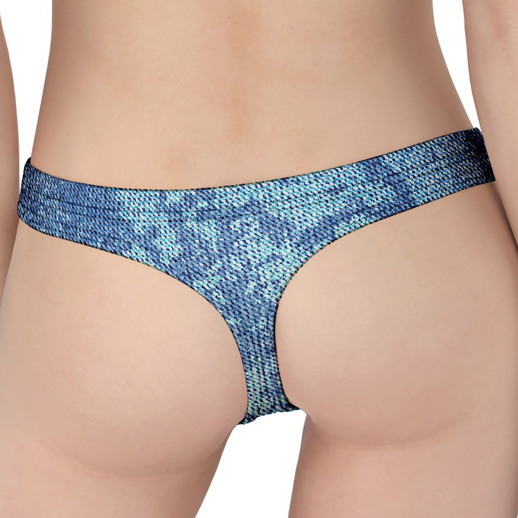 Acid Wash Denim Jeans Pattern Print Women's Thong