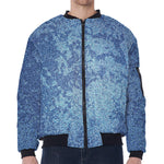 Acid Wash Denim Jeans Pattern Print Zip Sleeve Bomber Jacket