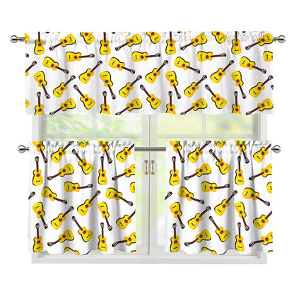 Acoustic Guitar Pattern Print 3 Piece Kitchen Curtains