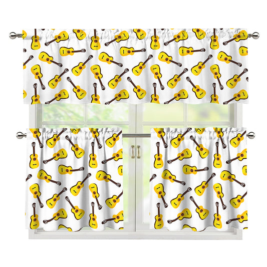Acoustic Guitar Pattern Print 3 Piece Kitchen Curtains