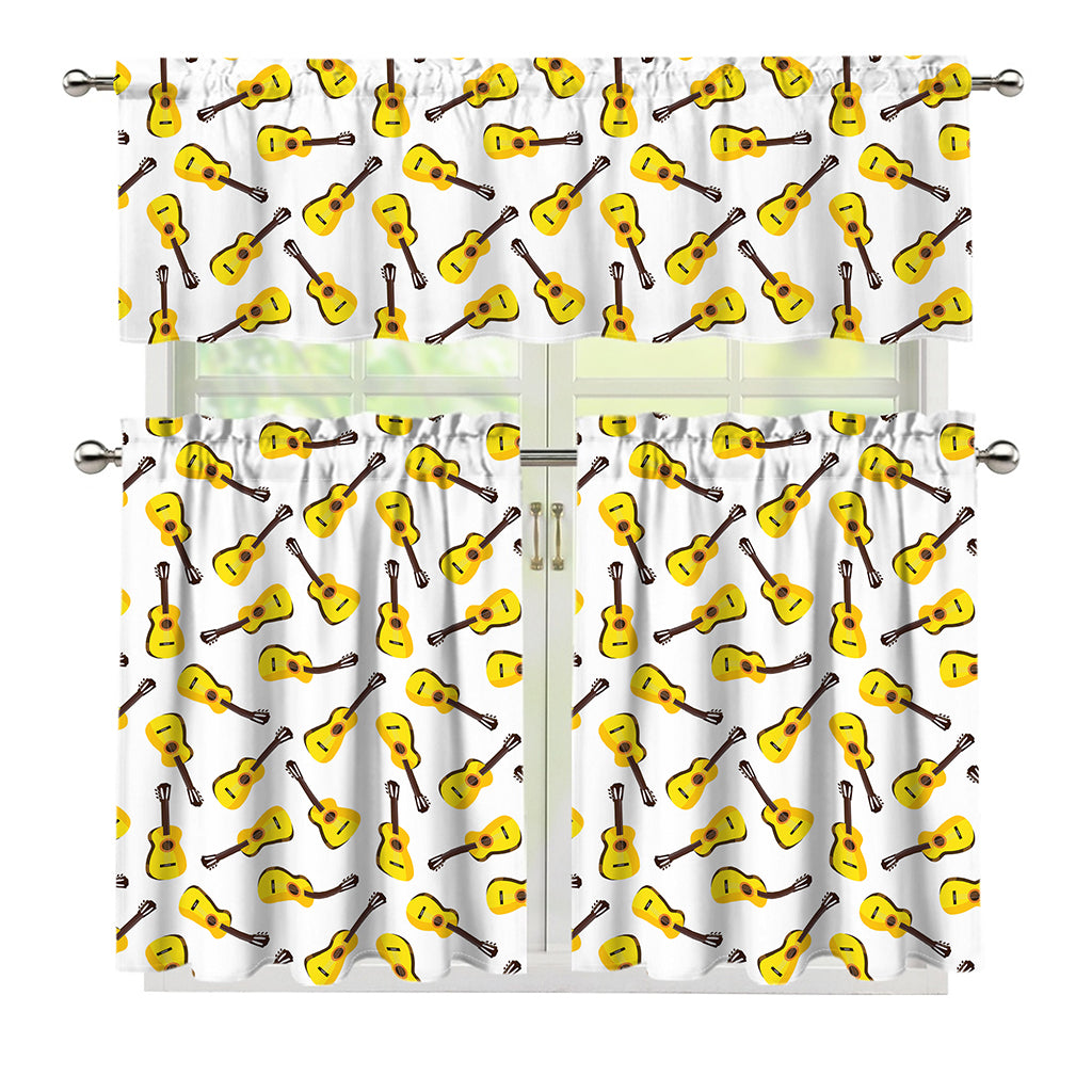 Acoustic Guitar Pattern Print 3 Piece Kitchen Curtains