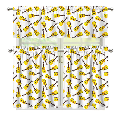 Acoustic Guitar Pattern Print 3 Piece Kitchen Curtains