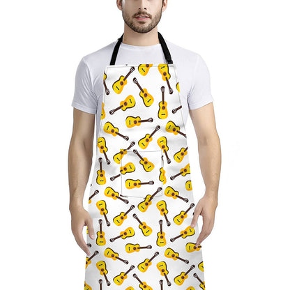 Acoustic Guitar Pattern Print Bib Apron With Pocket