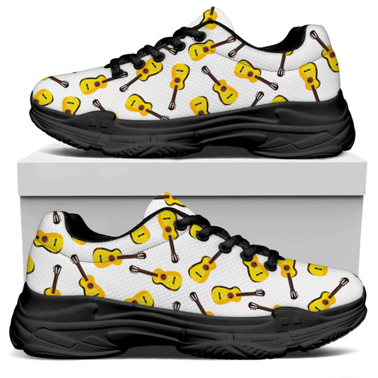 Acoustic Guitar Pattern Print Black Chunky Shoes