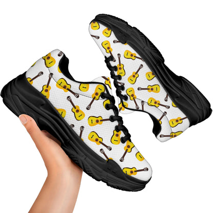Acoustic Guitar Pattern Print Black Chunky Shoes