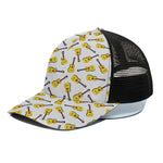 Acoustic Guitar Pattern Print Black Mesh Trucker Cap