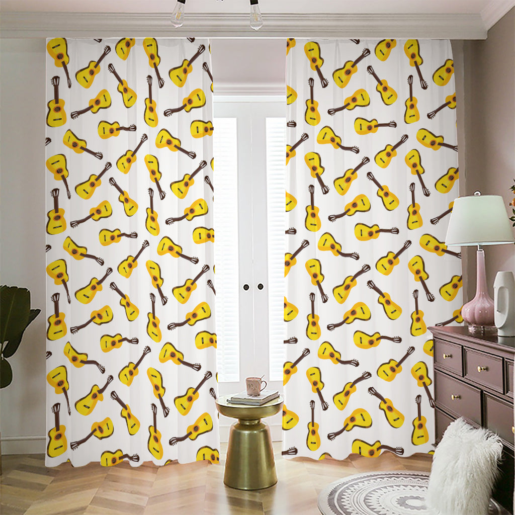 Acoustic Guitar Pattern Print Blackout Pencil Pleat Curtains