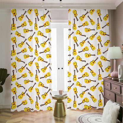Acoustic Guitar Pattern Print Blackout Pencil Pleat Curtains