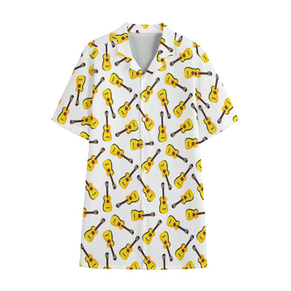 Acoustic Guitar Pattern Print Cotton Hawaiian Shirt